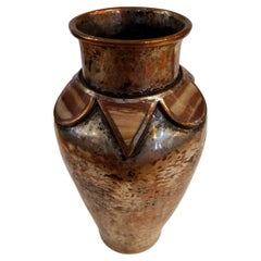 Special Vase in Plated Hammered Copper and Onyx Inlays by Emilia Castillo Taxco
