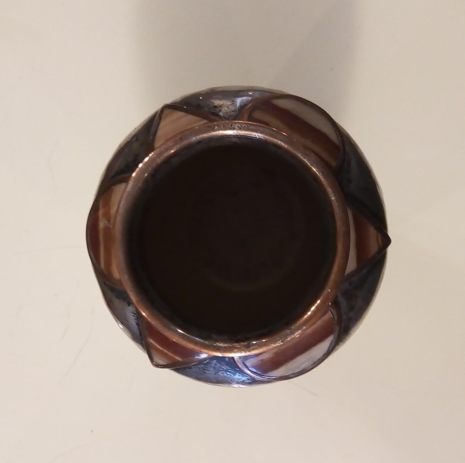 Late 20th Century Special Vase in Plated Hammered Copper and Onyx Inlays by Emilia Castillo Taxco