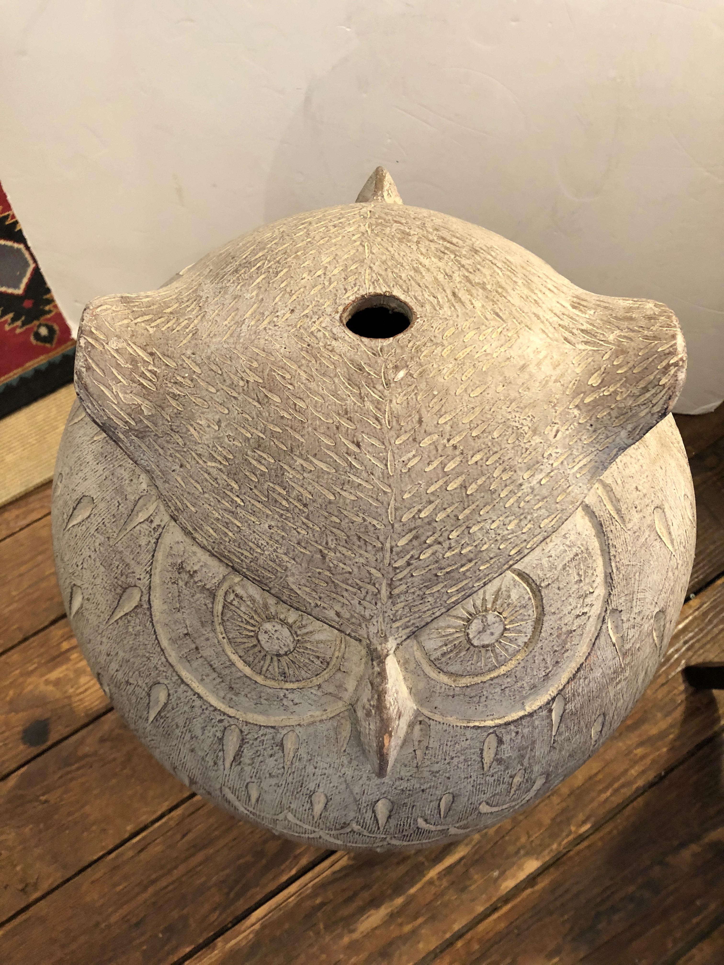 North American Special Very Large Terracotta Abstract Owl Sculpture