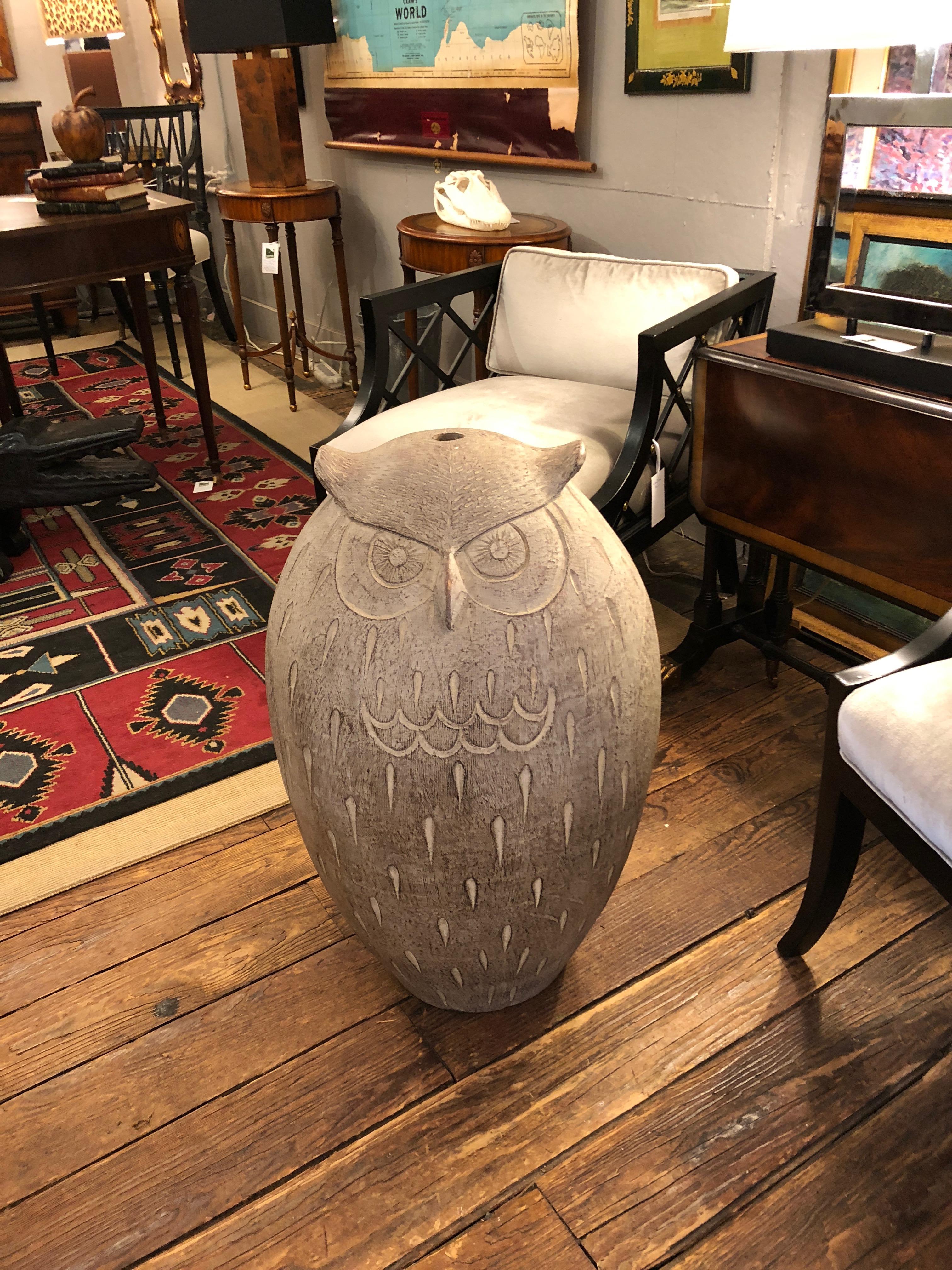 Special Very Large Terracotta Abstract Owl Sculpture In Excellent Condition In Hopewell, NJ