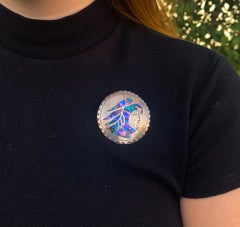 Special Vintage Silver Brooch W/ Multi Colored Abalone Shell Design