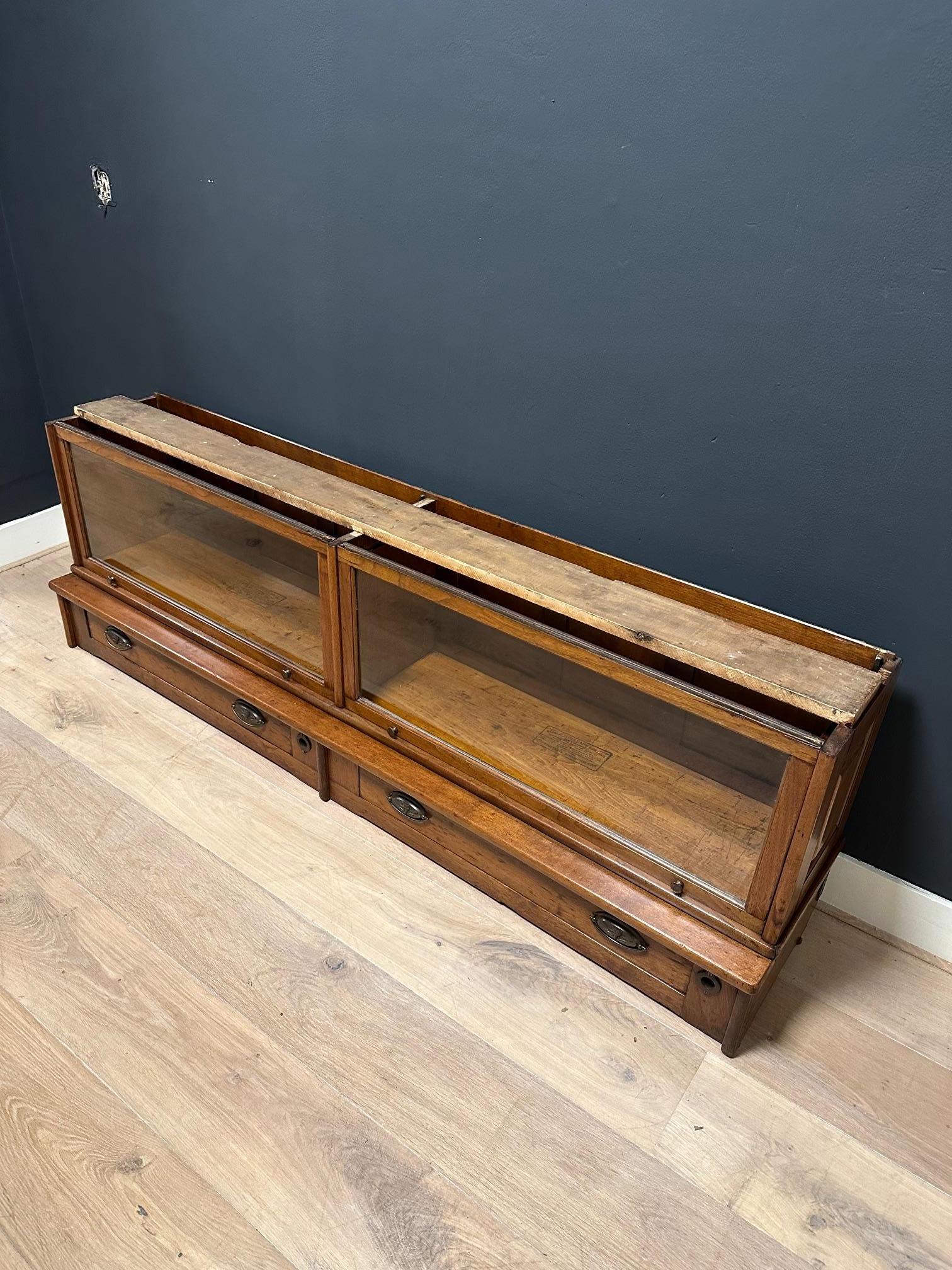 Libreria speciale in noce Globe Wernicke. Completamente in condizioni originali. Questa versione si trova raramente. Le sue caratteristiche distintive sono le ampie sezioni orizzontali, i lati e gli schienali pannellati e la decorazione minima.