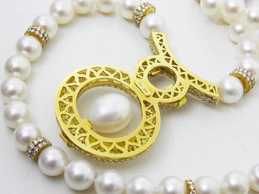 Women's Specially designed Akoya Pearl . 18 karat Gold and Diamond Necklace by Yvel For Sale