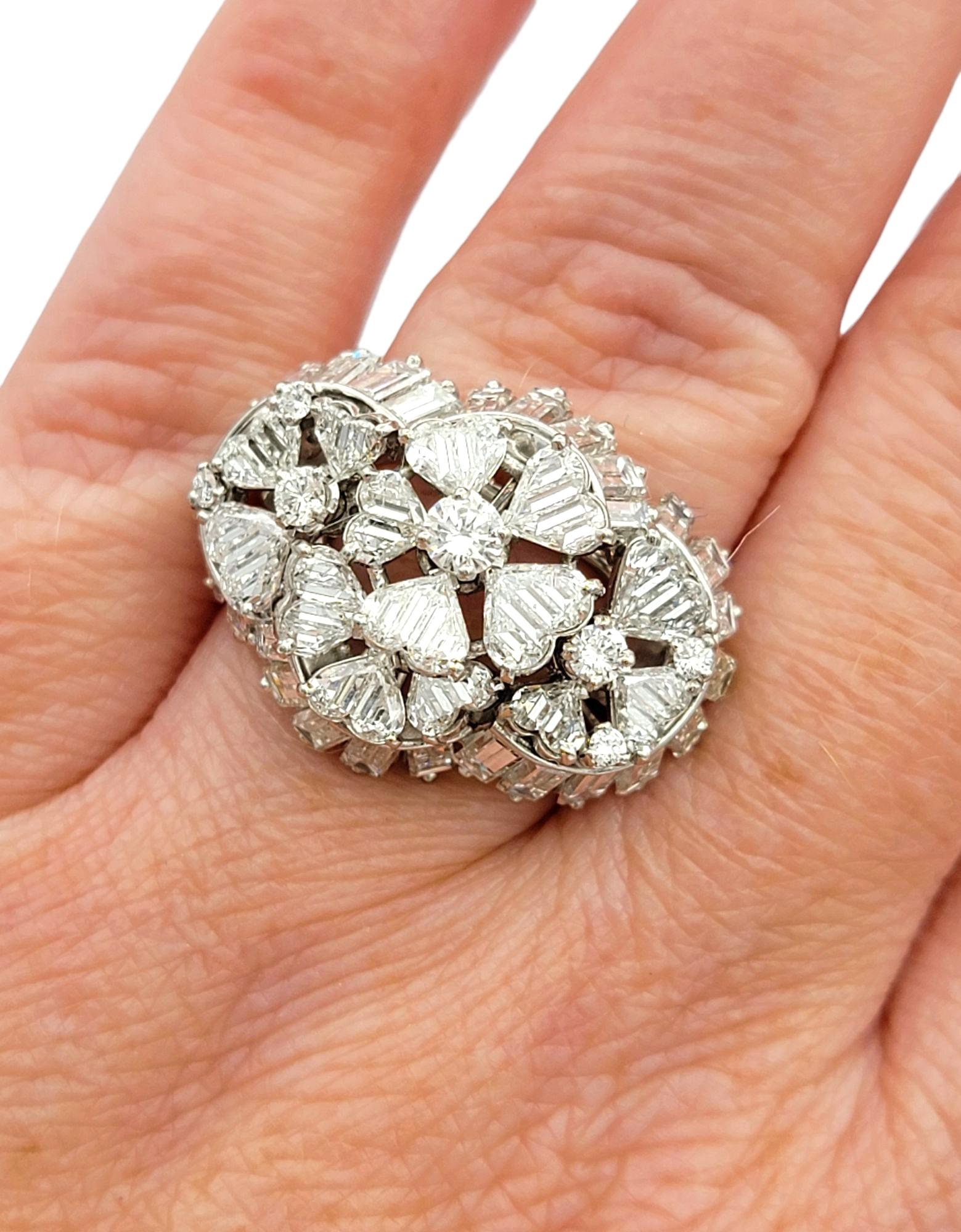 Specialty Cut Heart, Baguette, & Round Diamond Cluster Cocktail Ring in Platinum For Sale 4