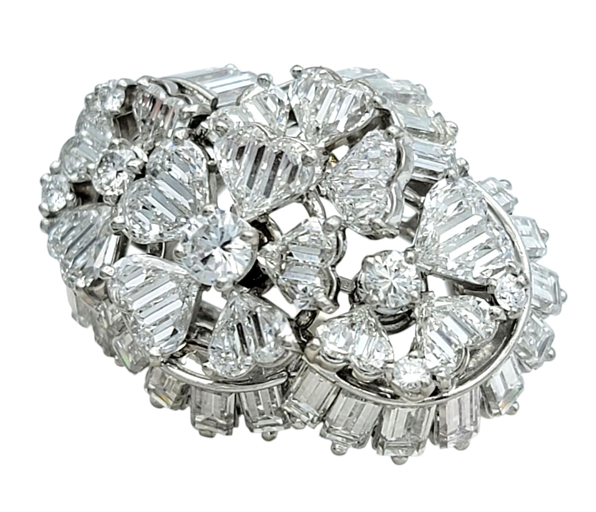 Contemporary Specialty Cut Heart, Baguette, & Round Diamond Cluster Cocktail Ring in Platinum For Sale