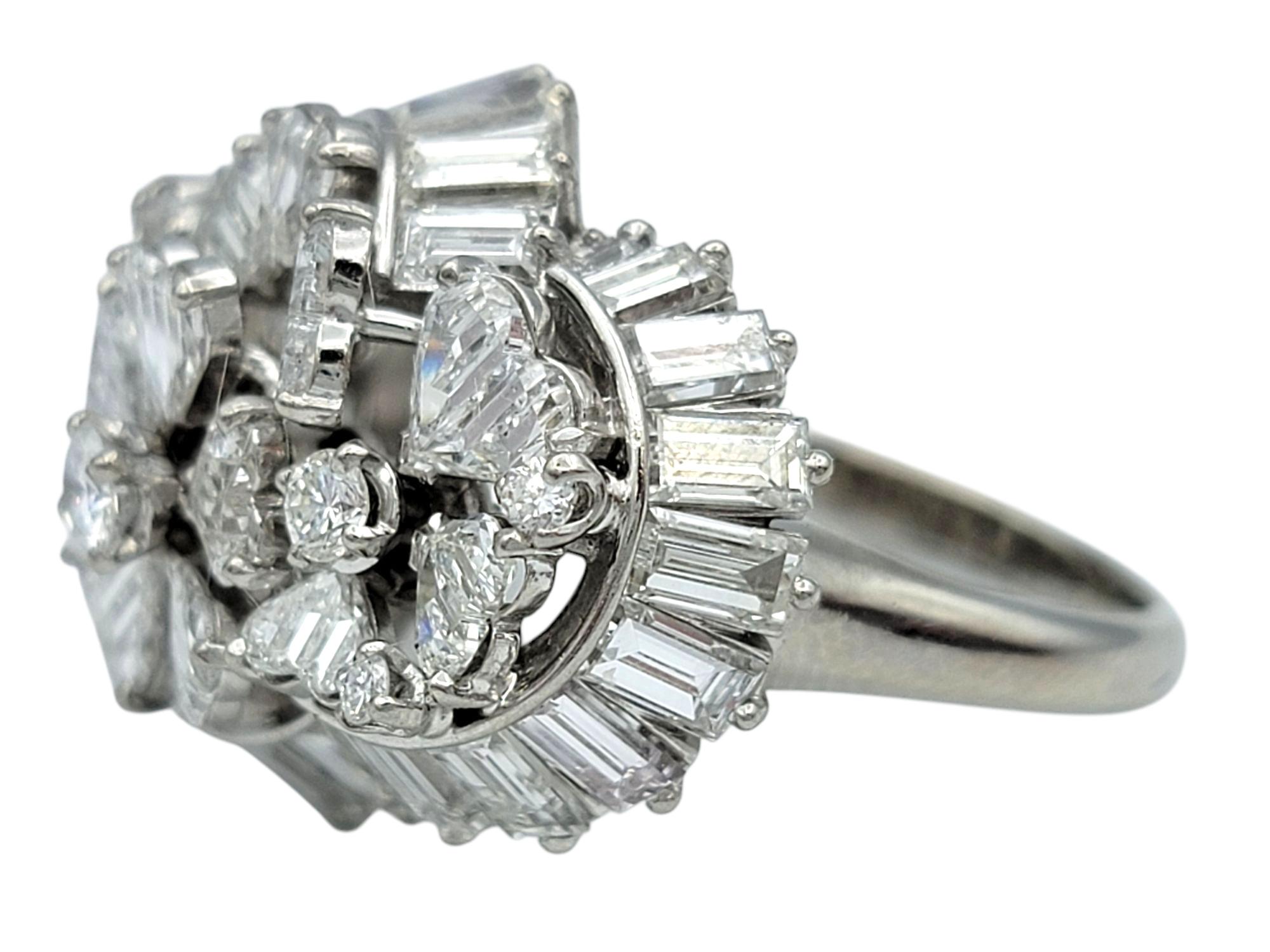 Heart Cut Specialty Cut Heart, Baguette, & Round Diamond Cluster Cocktail Ring in Platinum For Sale