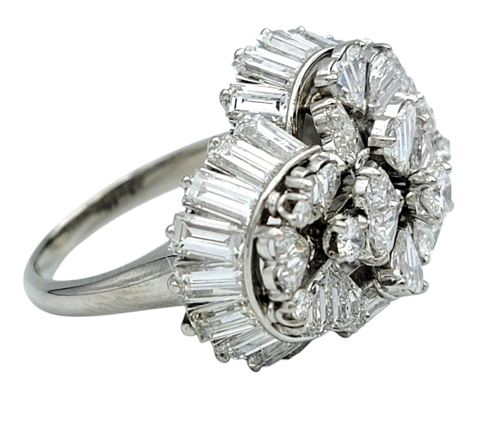 Specialty Cut Heart, Baguette, & Round Diamond Cluster Cocktail Ring in Platinum In Good Condition For Sale In Scottsdale, AZ