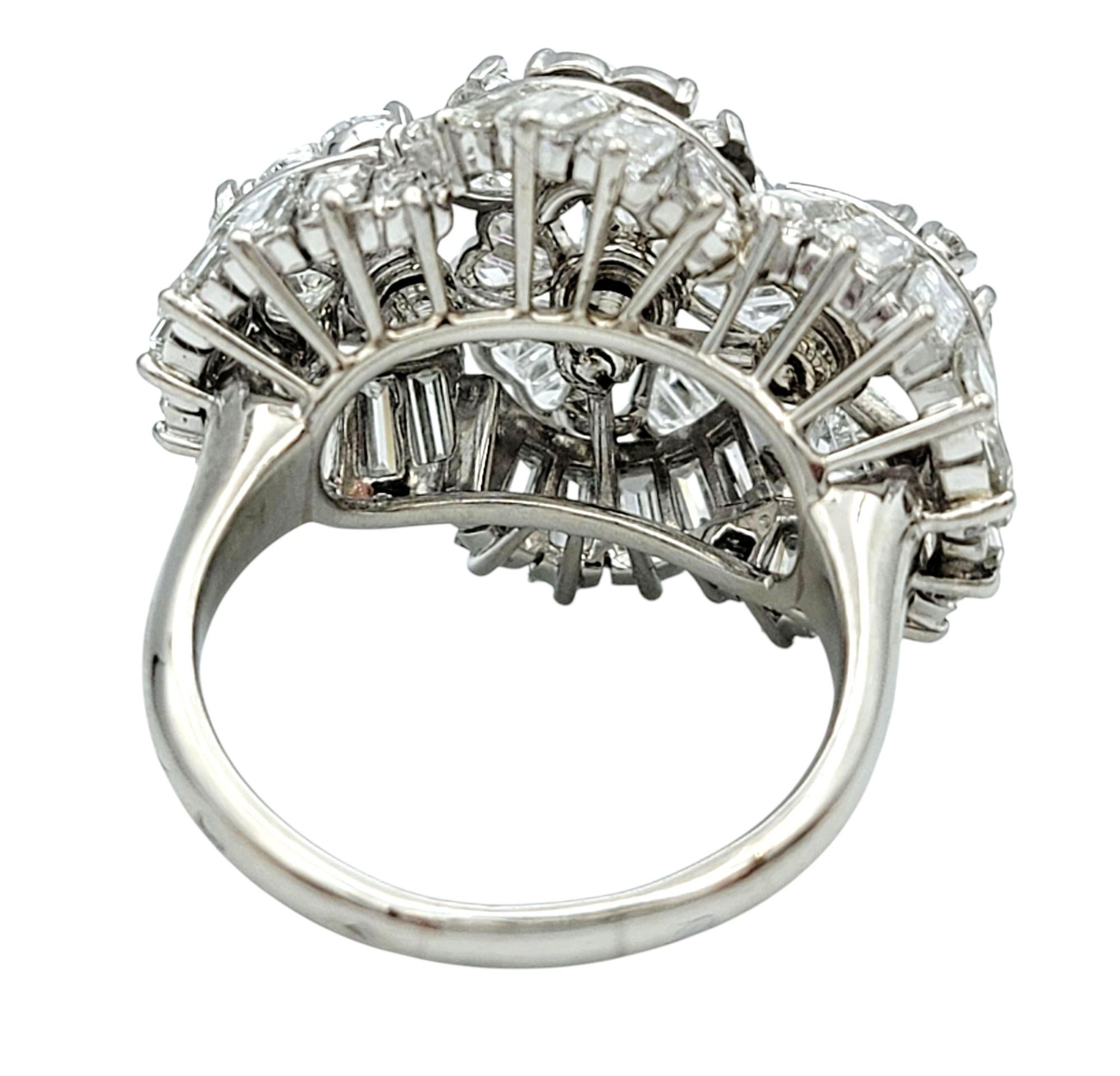 Women's Specialty Cut Heart, Baguette, & Round Diamond Cluster Cocktail Ring in Platinum For Sale