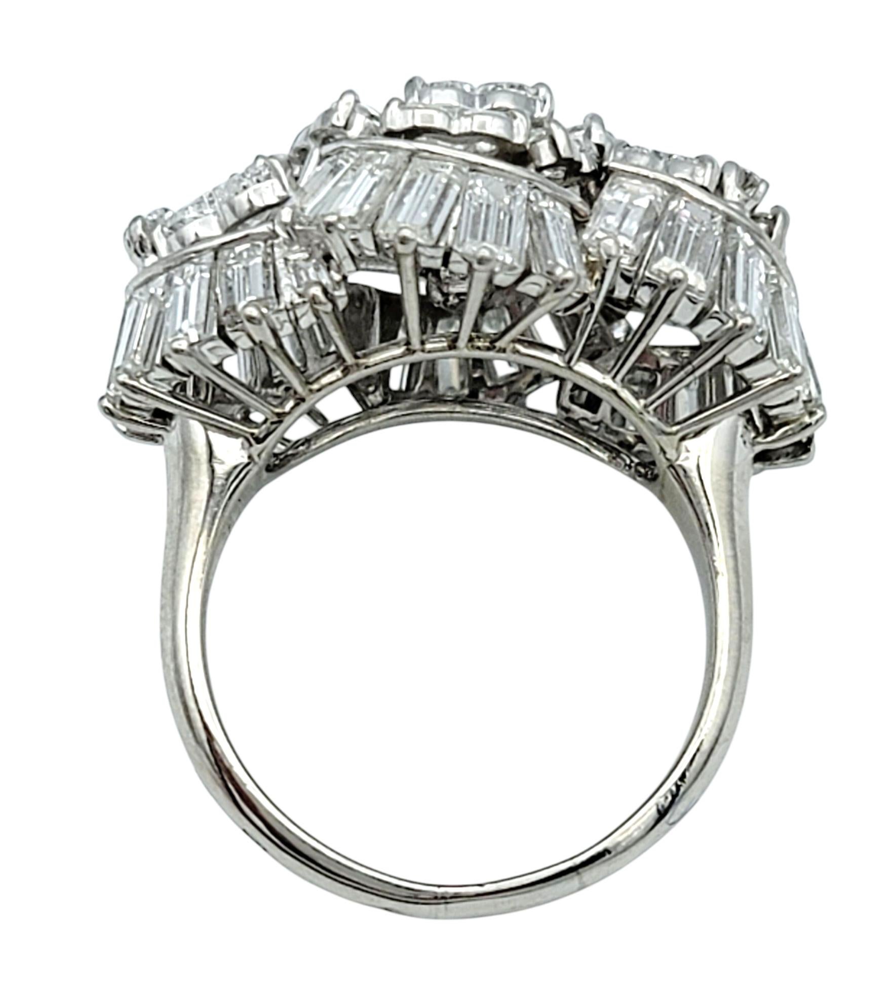 Specialty Cut Heart, Baguette, & Round Diamond Cluster Cocktail Ring in Platinum For Sale 1