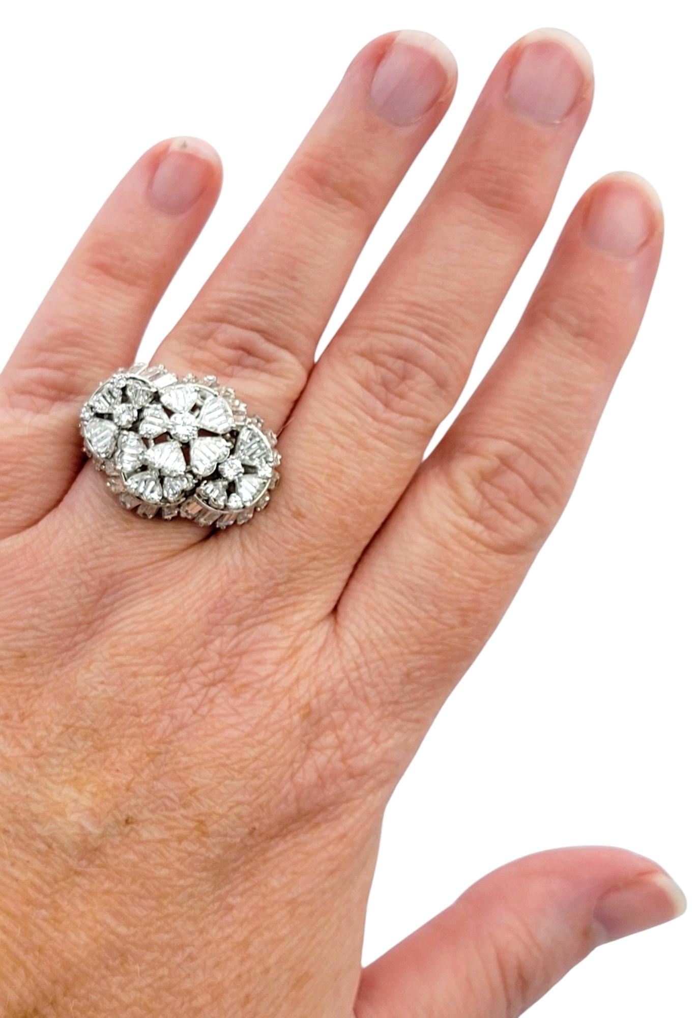 Specialty Cut Heart, Baguette, & Round Diamond Cluster Cocktail Ring in Platinum For Sale 3