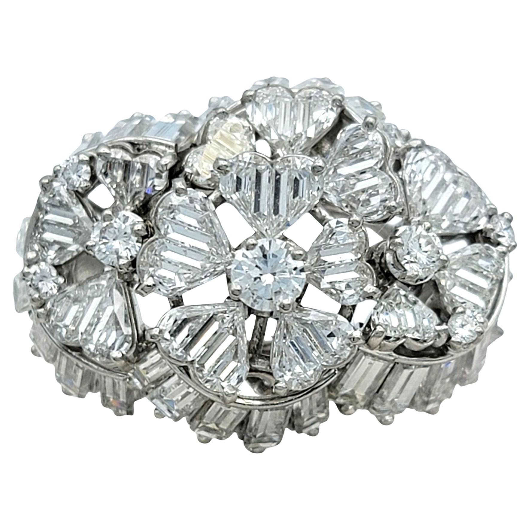 Specialty Cut Heart, Baguette, & Round Diamond Cluster Cocktail Ring in Platinum