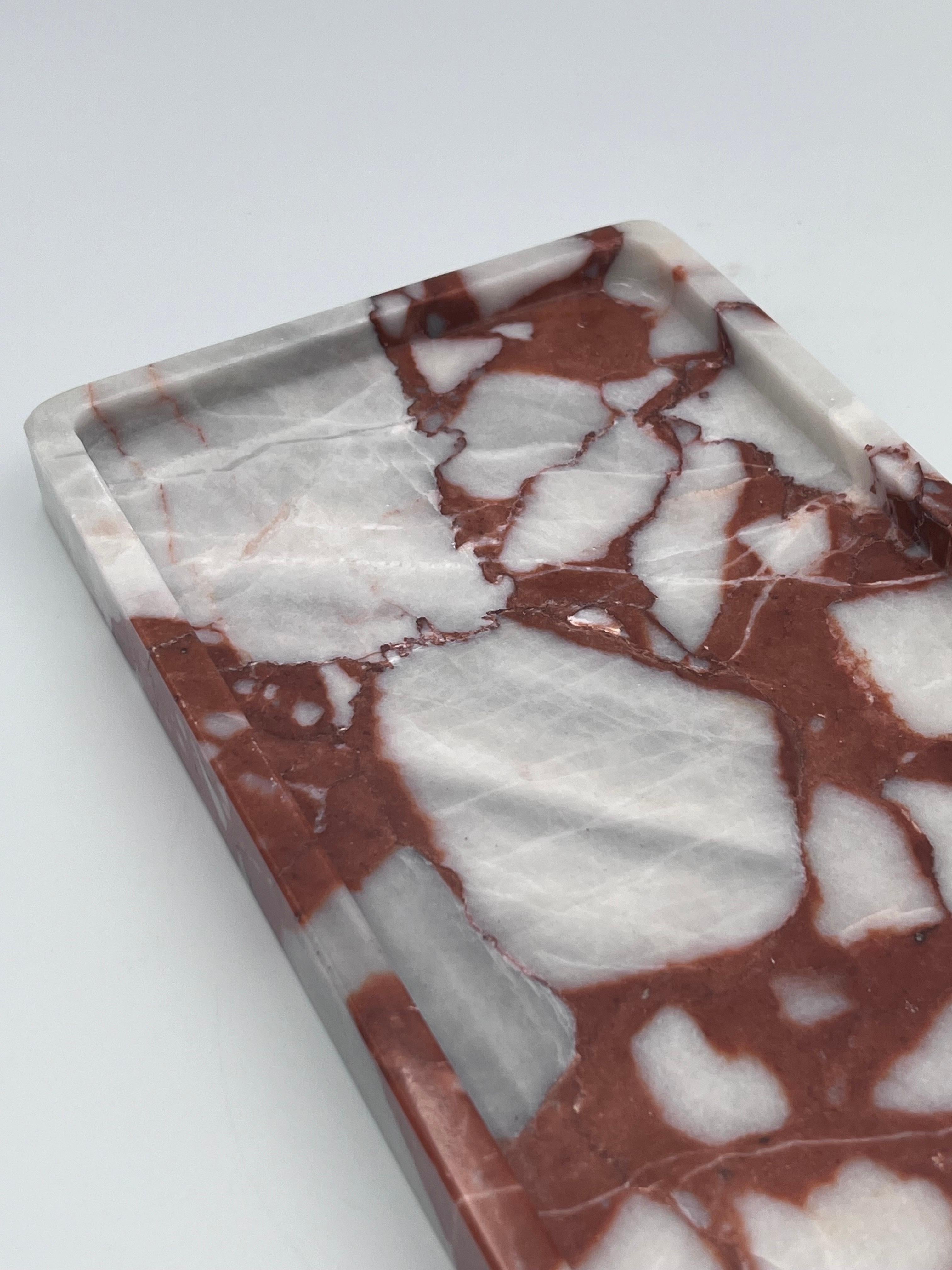 20th Century Specimen Calcutta Red Marble Rectangular Dresser Tray,  Vide Poche, or Coin Dish For Sale