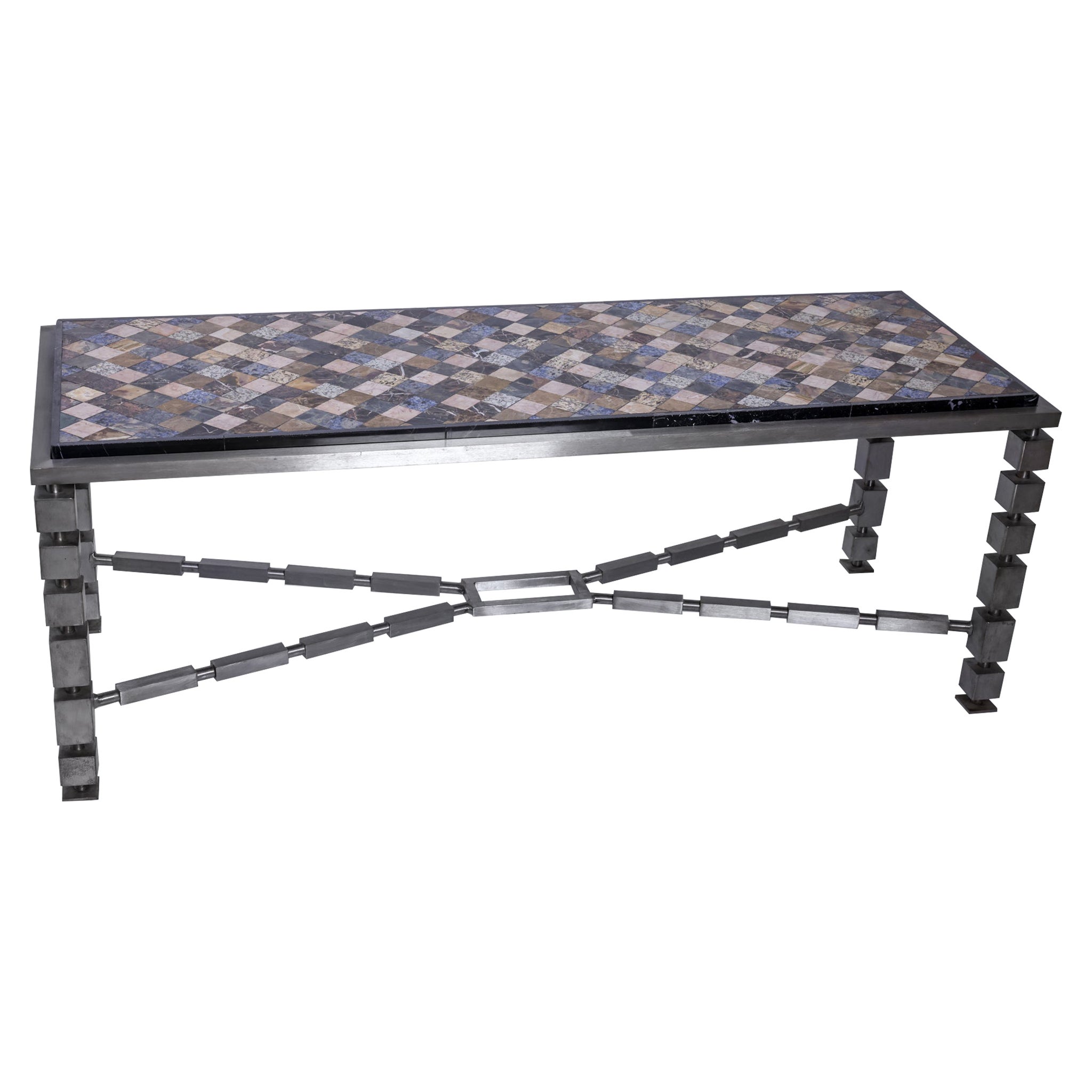 Specimen Marble Cocktail Table with a Custom Iron Base