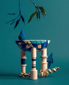 "Specimen N*01" Side table in bleached maple and handmade leather marquetry