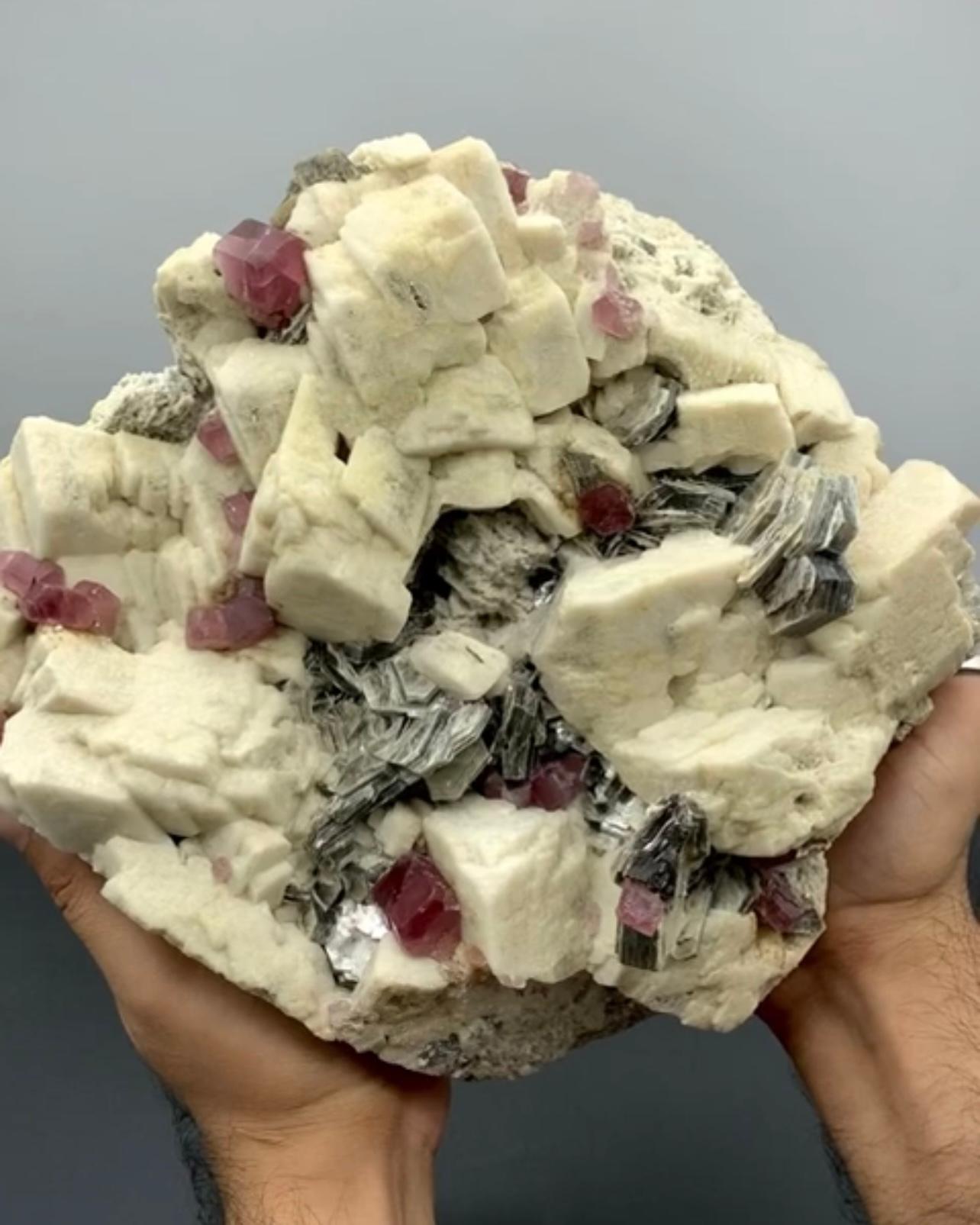 Pakistani Specimen Of Red Apatite Crystals On Albite With Muscovite From Pakistan For Sale