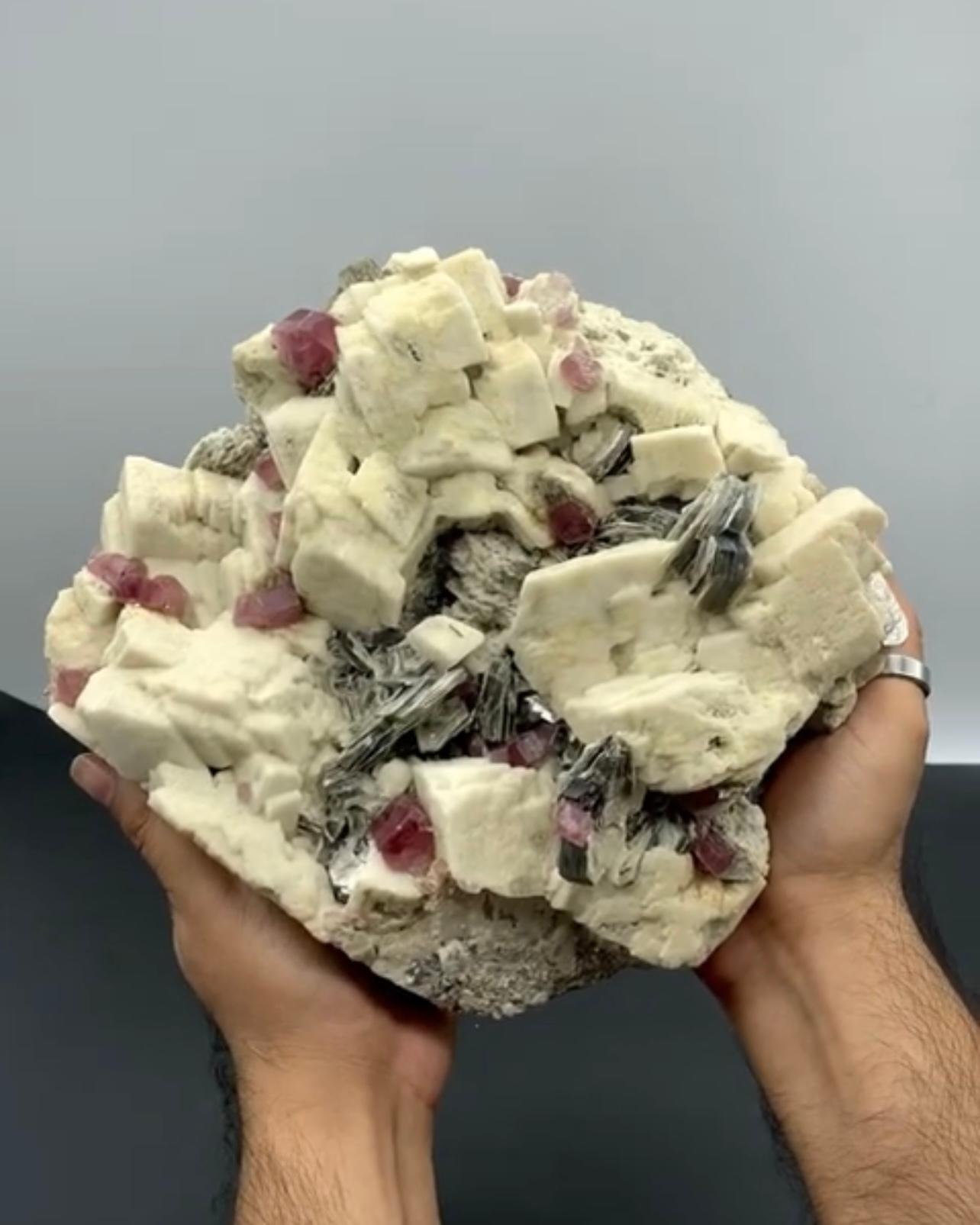Contemporary Specimen Of Red Apatite Crystals On Albite With Muscovite From Pakistan For Sale