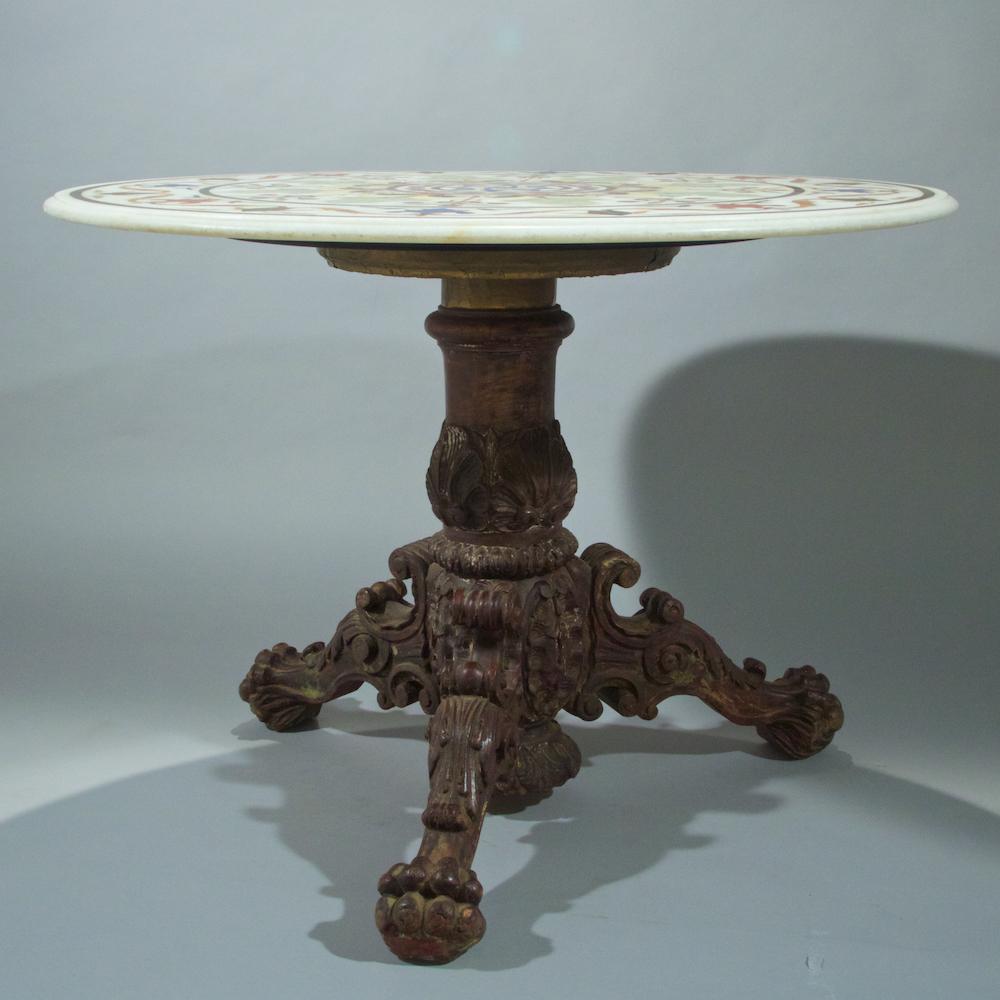 Empire Specimen Pietra Dura Inlaid Marble Center Table For Sale