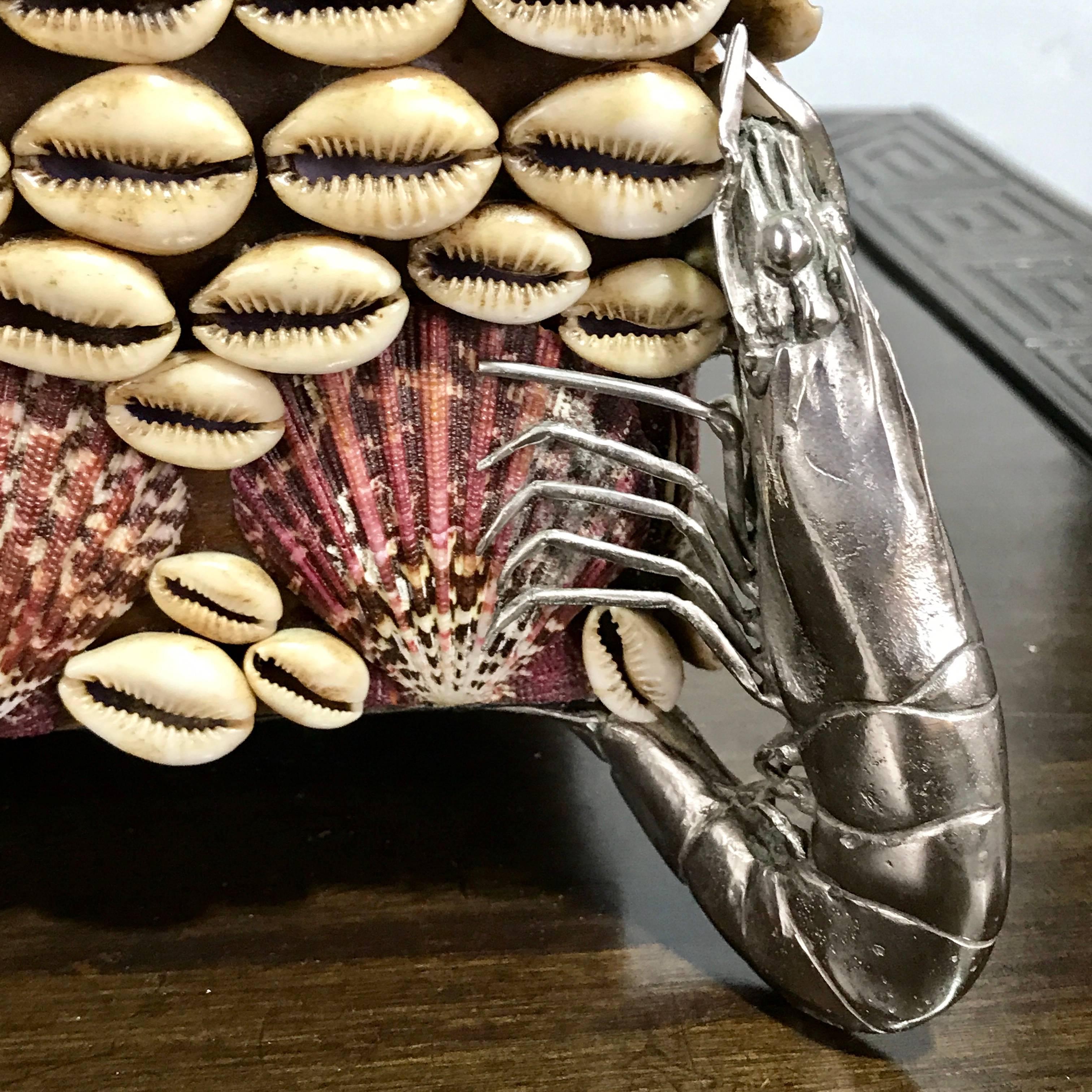 European Specimen Shell Box with Silvered Sea Life Mounts, in the Manner of Buccellati