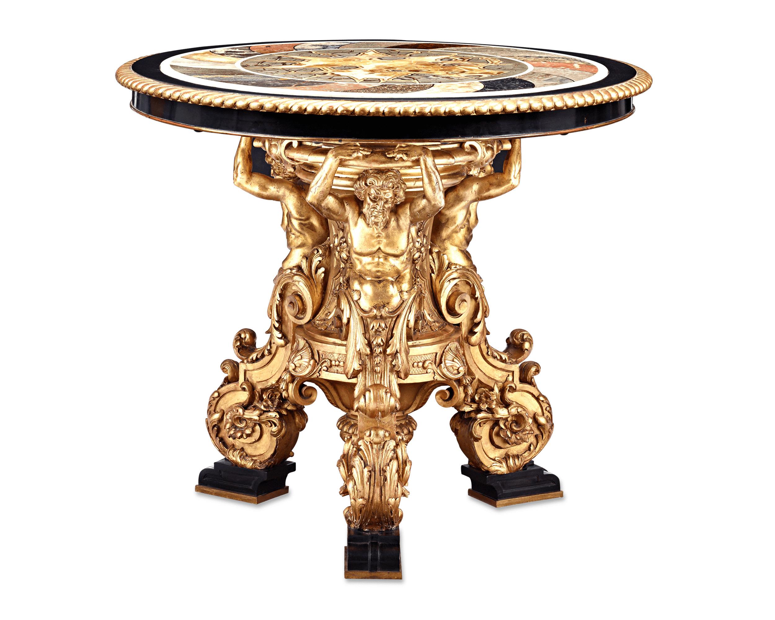 This important and exceptionally rare table is exemplary of the grand architectural marble pieces that were popular amongst the upper classes during the late 18th and early 19th century in both Italy and England. An exceptional relic of natural