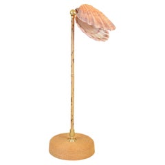 Speckled Bamboo Task Lamp with Scallop Shell Shade and Coiled Seagrass Base
