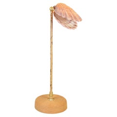 Speckled Bamboo Task Lamp with Scallop Shell Shade and Coiled Seagrass Base