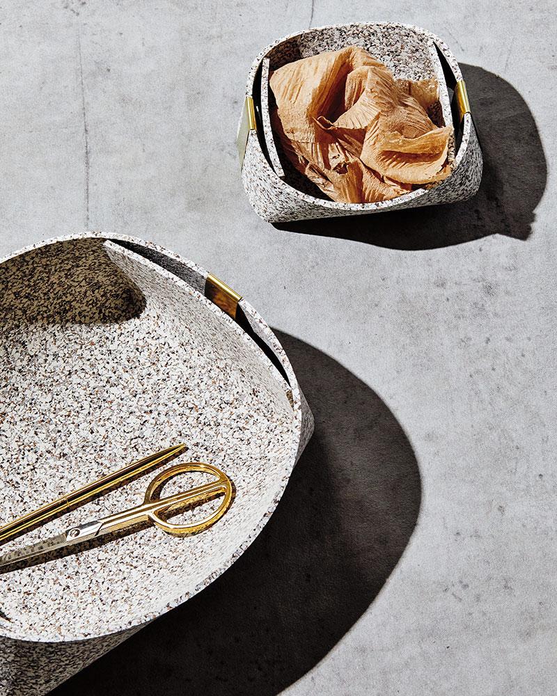 American Speckled Beige Rubber and Brass Nesting Basket Set by Slash Objects
