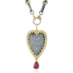 Framed Heart Necklace with Faceted Pear Ruby