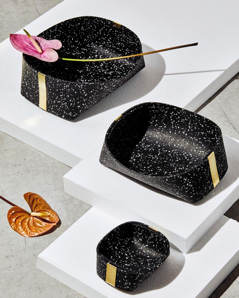 American Speckled Black Rubber and Brass Basket Nesting Set by Slash Objects