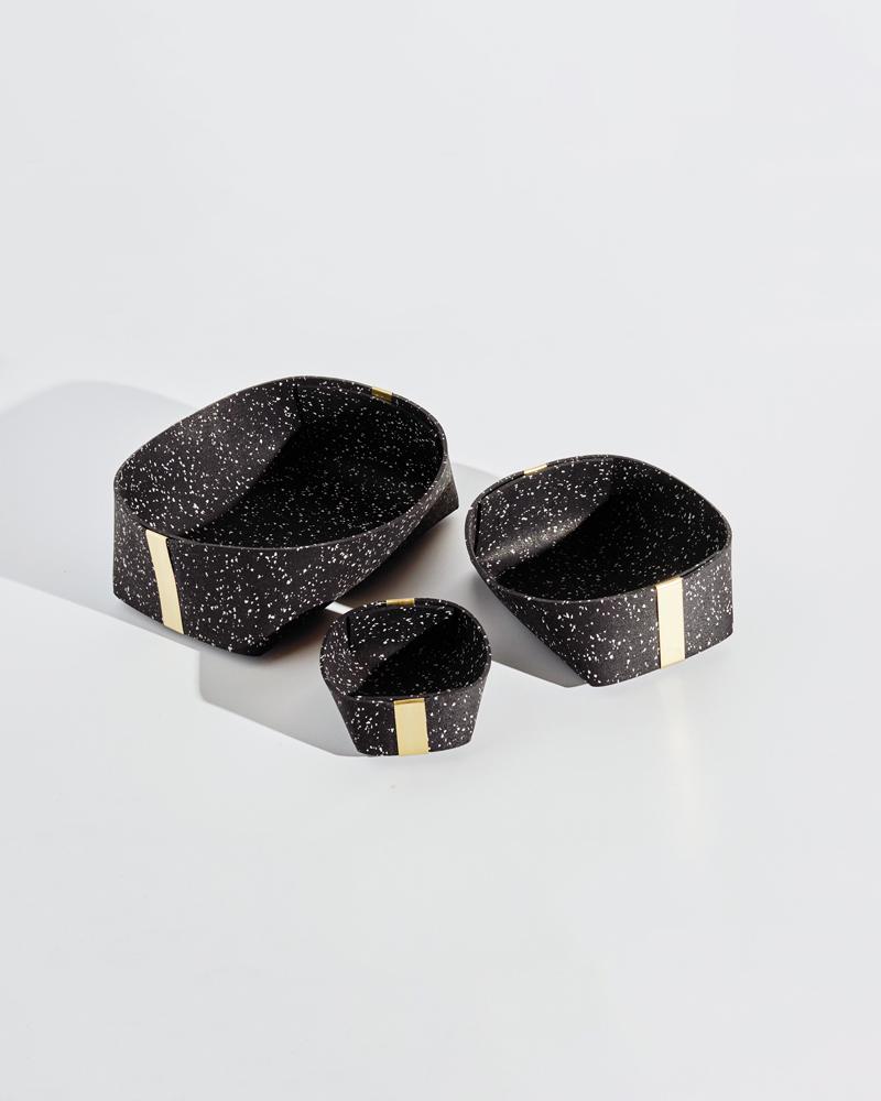 Contemporary Speckled Black Rubber and Brass Basket Nesting Set by Slash Objects