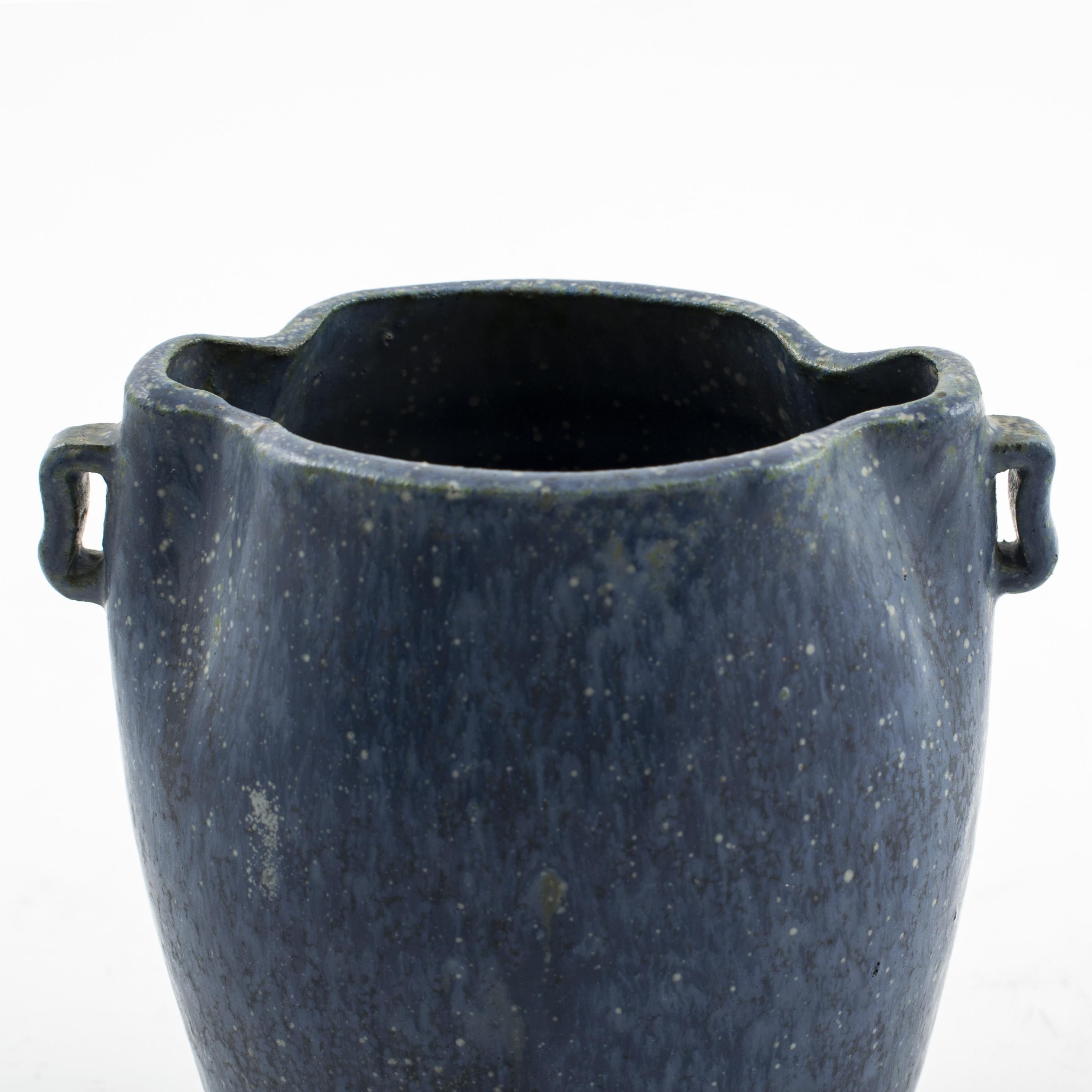 Danish Speckled Blue Stoneware Vase by Arne Bang