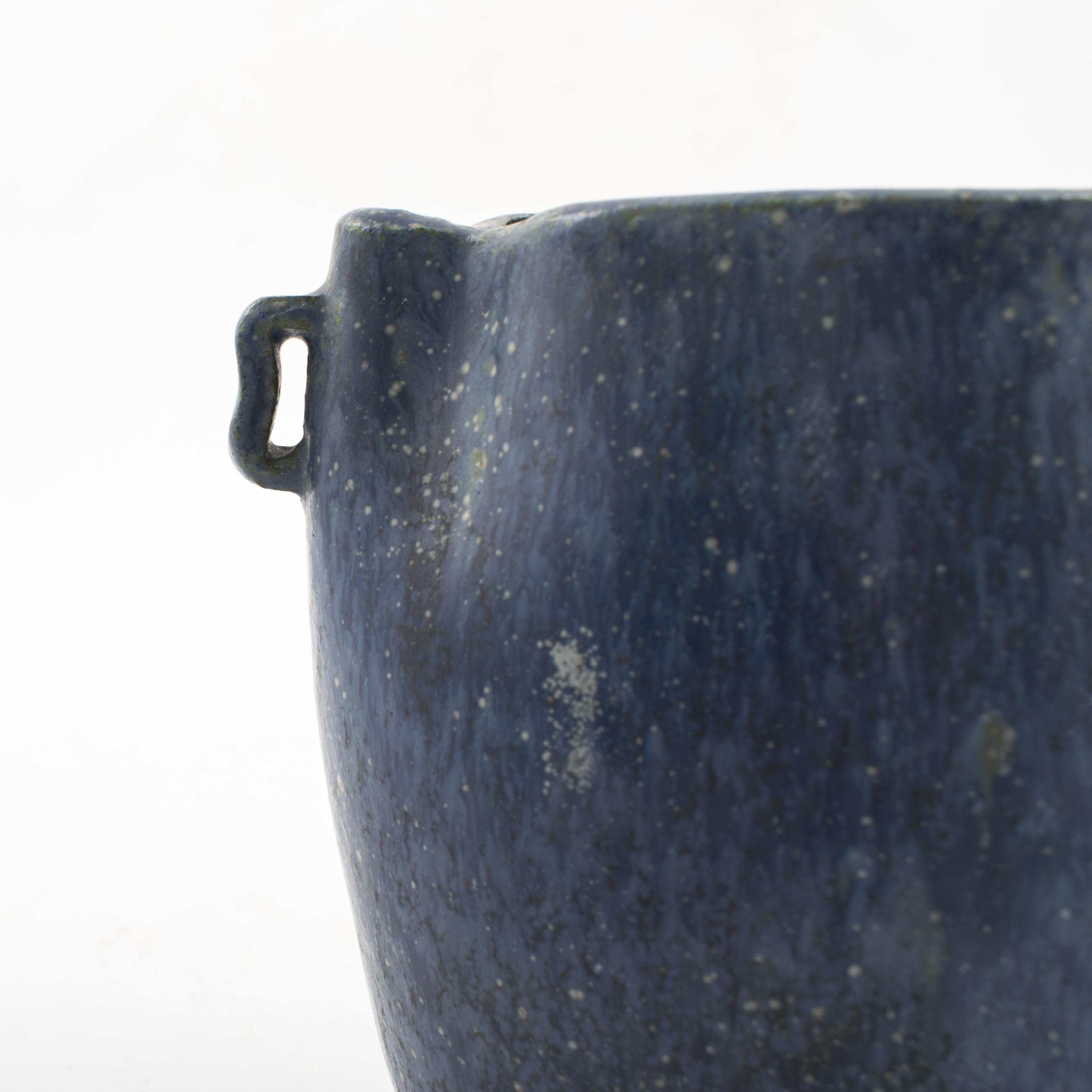 Glazed Speckled Blue Stoneware Vase by Arne Bang