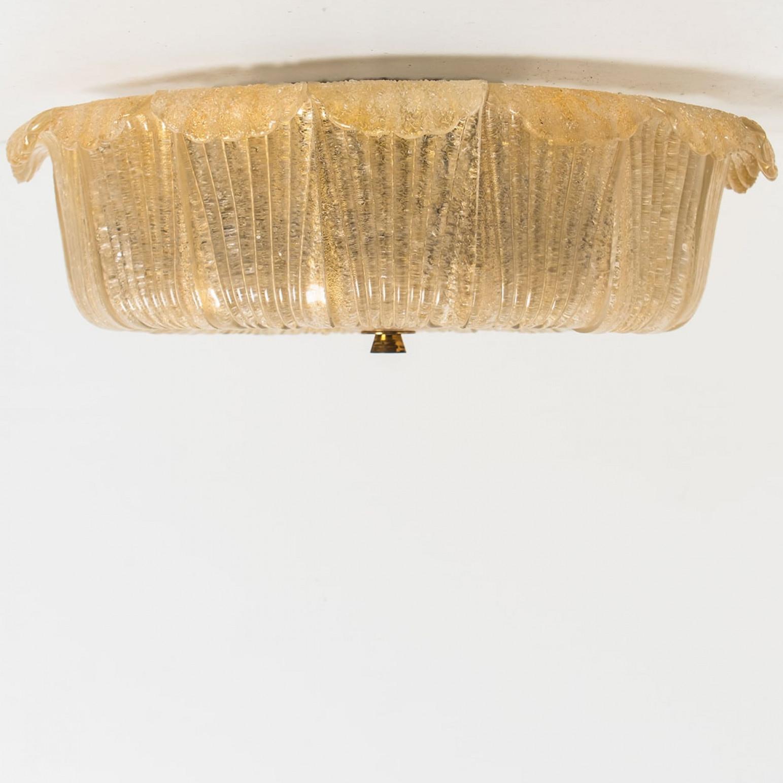 Mid-20th Century Speckled Clear Gold Glass Flush Mount Murano Glass Barovier & Toso, Italy For Sale