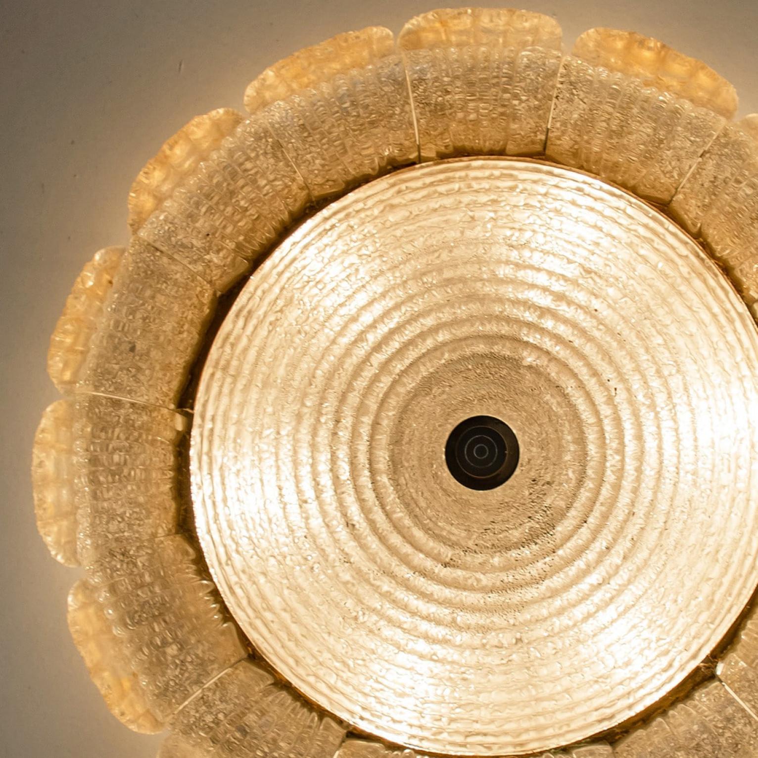 Brass Speckled Clear Gold Glass Flush Mount Murano Glass Barovier & Toso, Italy For Sale