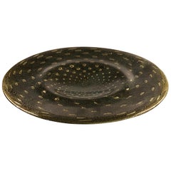 Speckled 24-Karat Gold and Black Pattern Glass Platter, Brazil, Contemporary