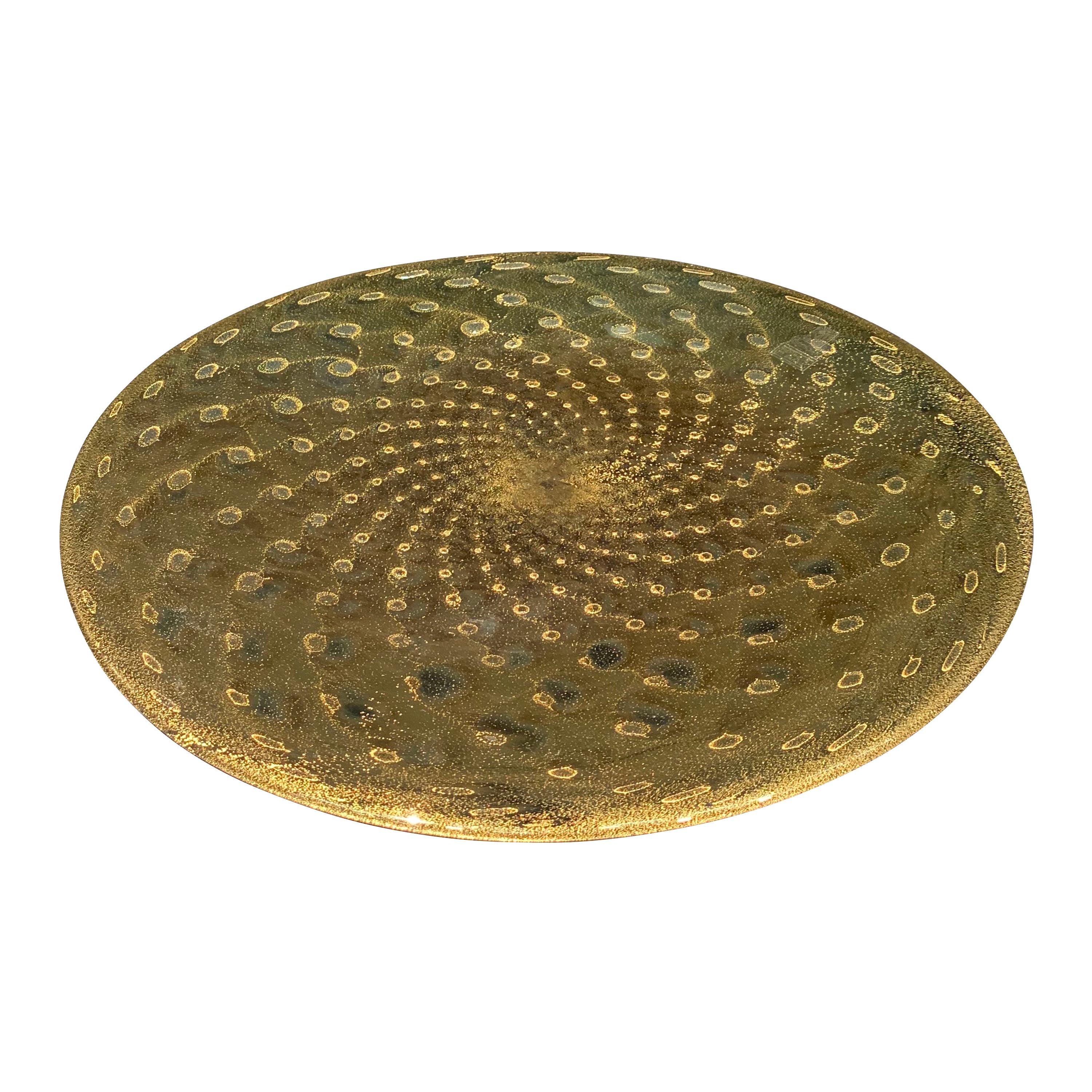 Speckled Gold Glass Platter, Brazil, Contemporary