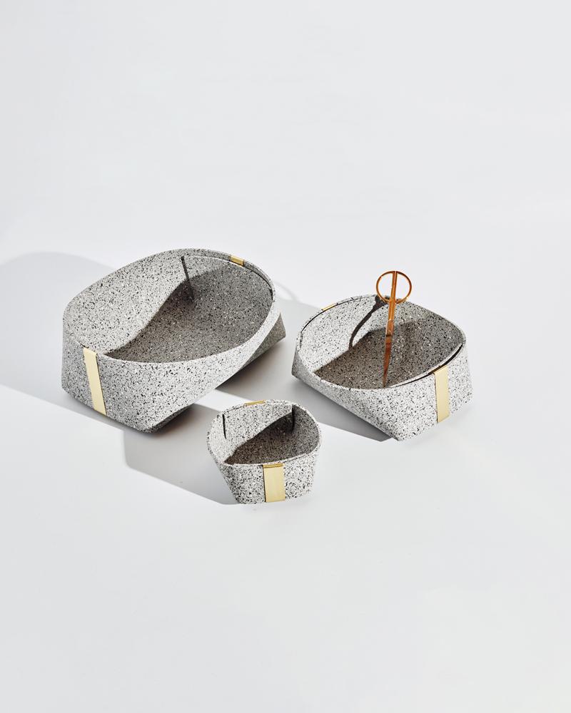 American Speckled Gray Rubber and Brass Basket Nesting Set by Slash Objects