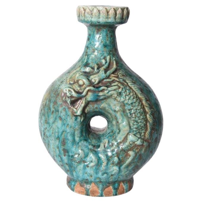 Speckled Green Embossed Dragon Vase For Sale