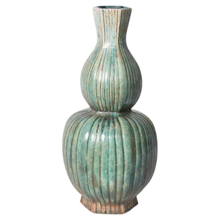 Speckled Green Hexagonal Fluted Gourd Vase For Sale