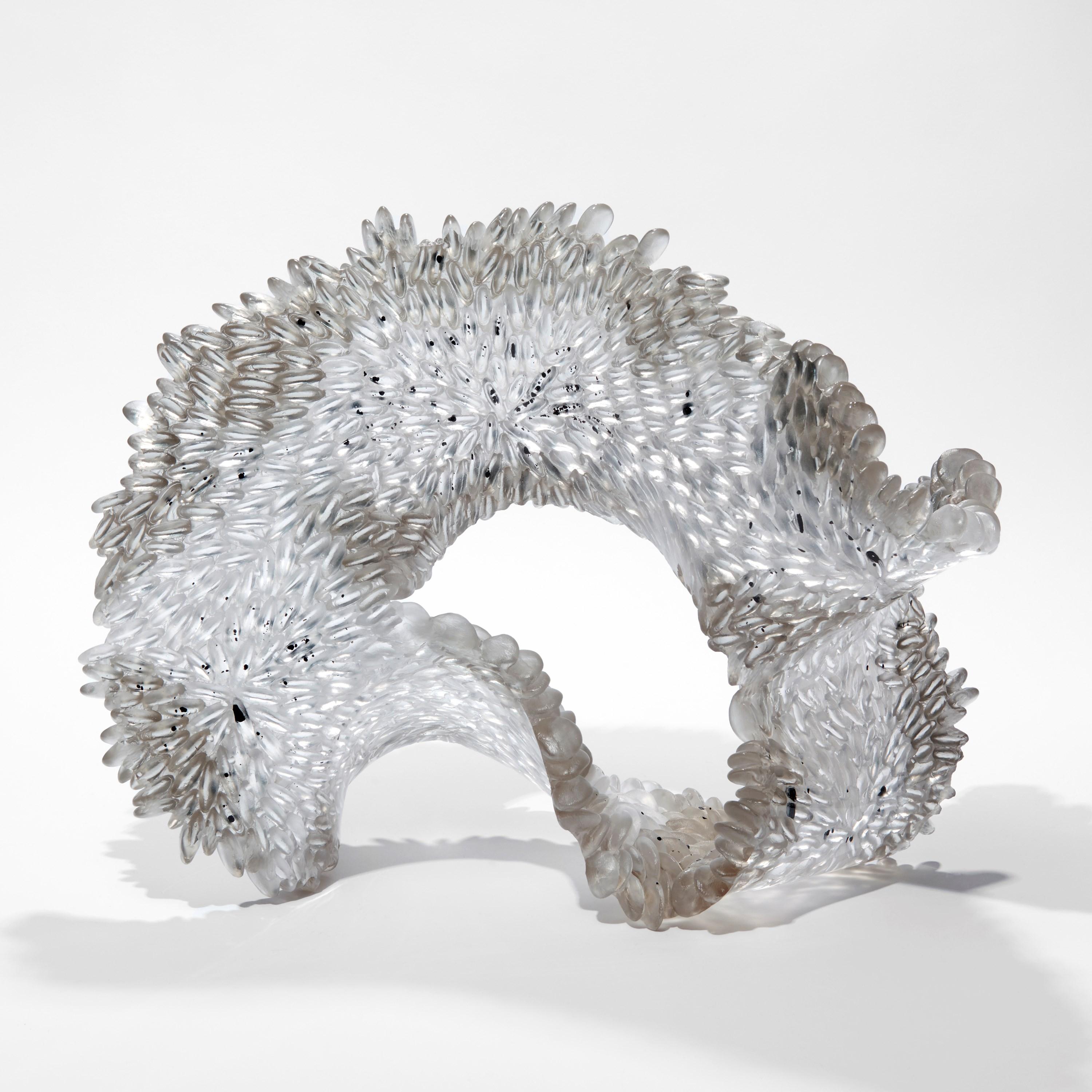 Organic Modern Speckled Grey, Standing Textured Cast Glass Sculpture by Nina Casson McGarva