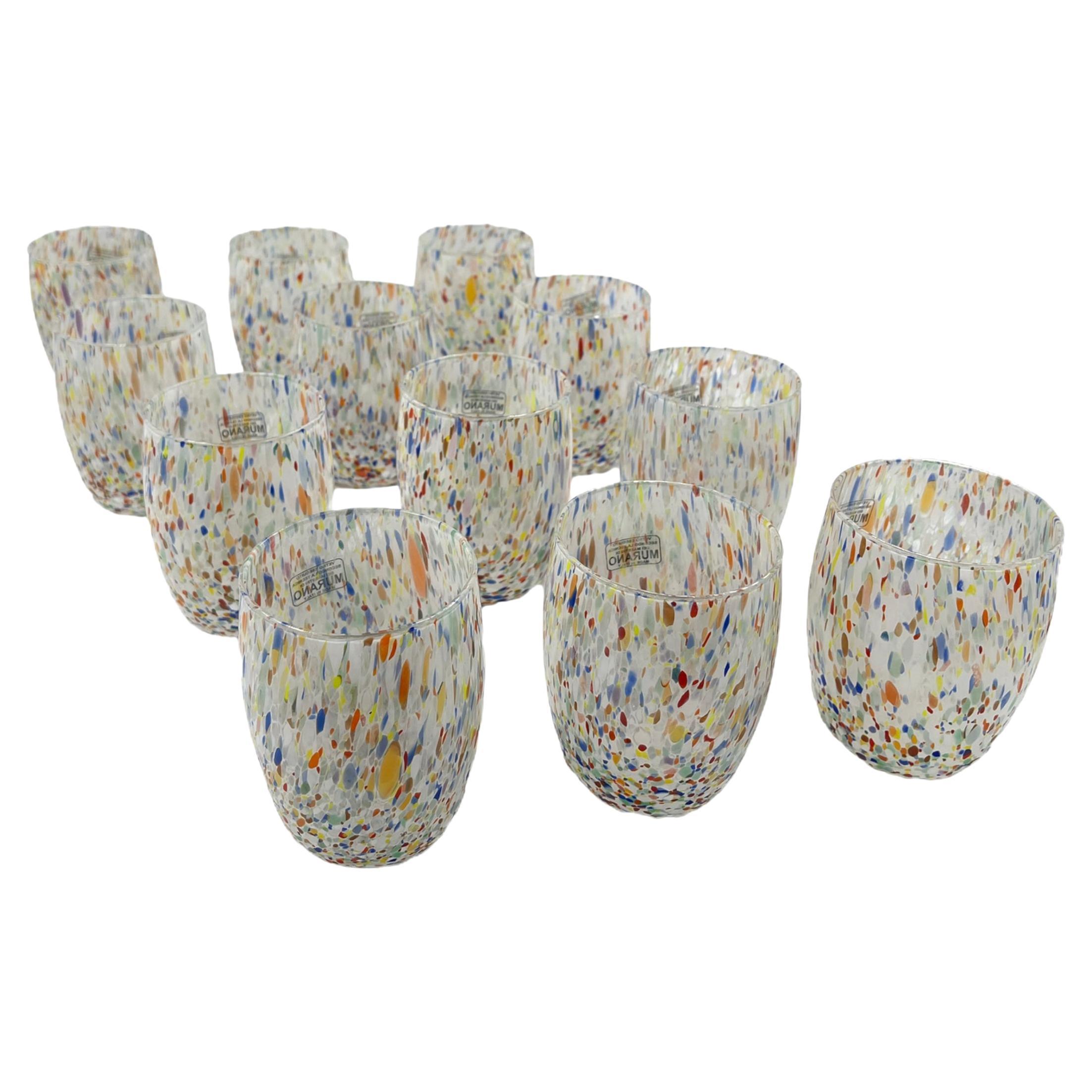 Speckled Italian Murano Dining Cups, Set of 12 For Sale