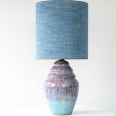 Speckled Multicolor Ceramic Lamp, Custom Deep Teal Lampshade by R. Houben