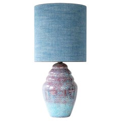 Speckled Multicolor Ceramic Lamp, Custom Deep Teal Lampshade by R. Houben