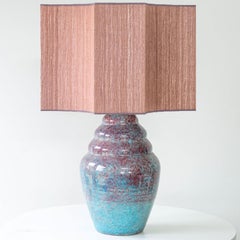 Speckled Multicolor Ceramic Lamp, Custom Dusty Pink Lampshade by R. Houben