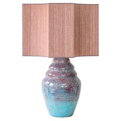 Speckled Multicolor Ceramic Lamp, Custom Dusty Pink Lampshade by R. Houben