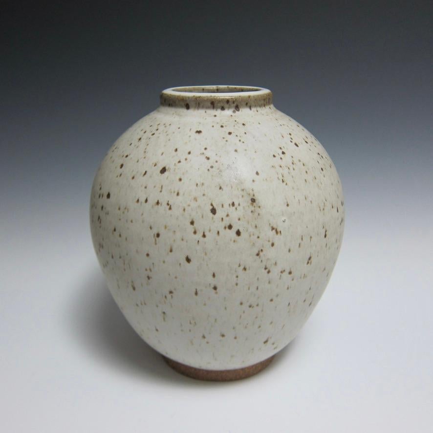 Minimalist Speckled White Ceramic Vessel by Jason Fox For Sale