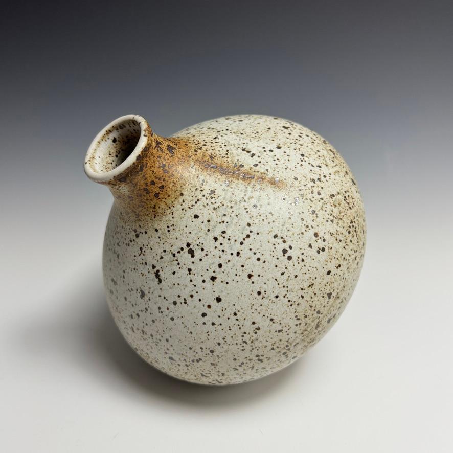 Fired Speckled White Flower Bottle by Jason Fox For Sale