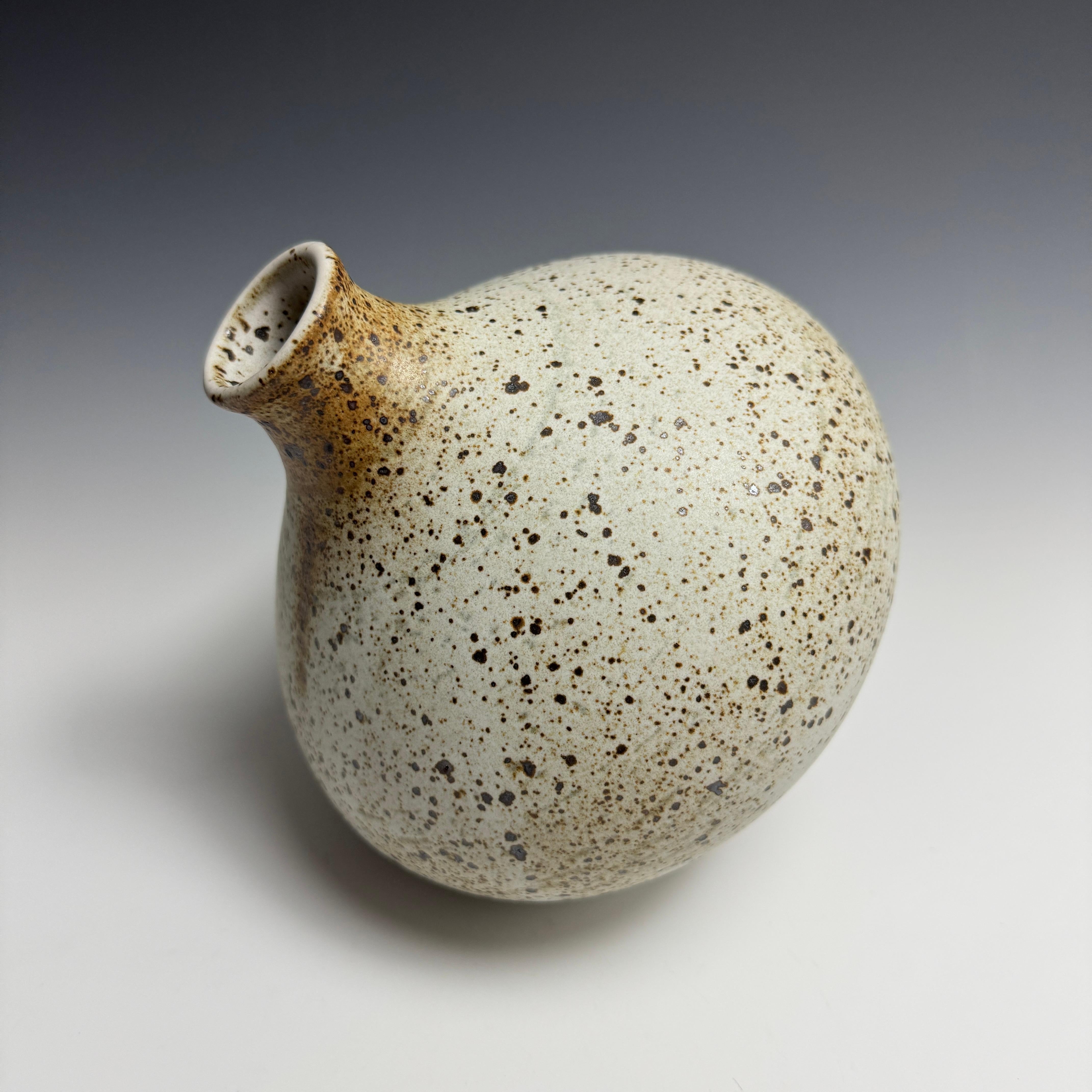 Ceramic Speckled White Flower Bottle by Jason Fox For Sale