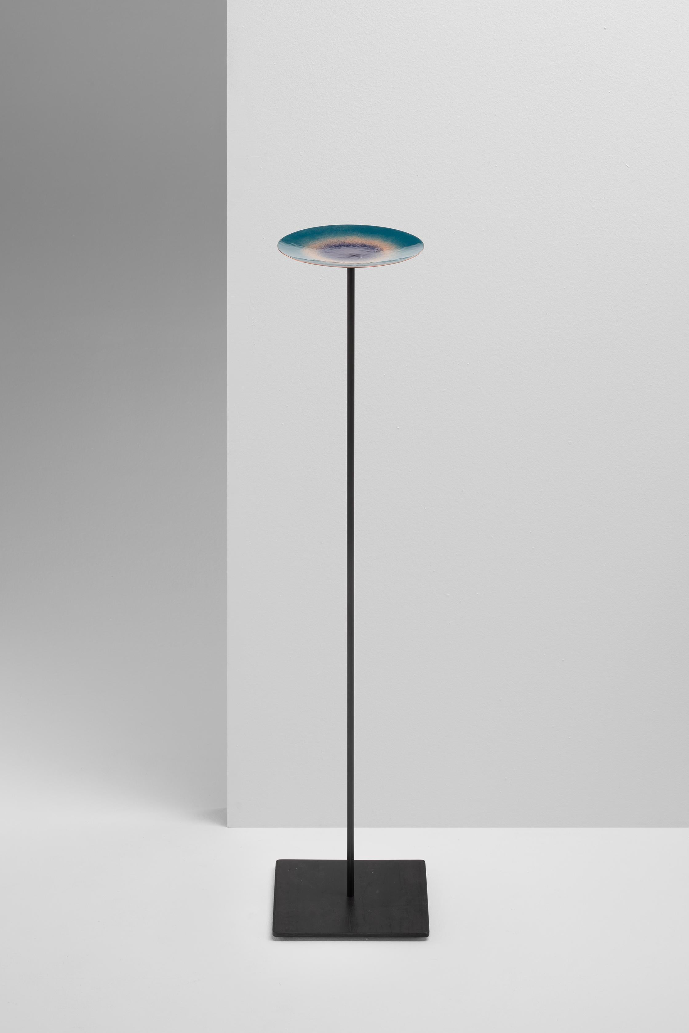 Specola, Dish on Floor Stand, Fire Enamel on Copper For Sale 2