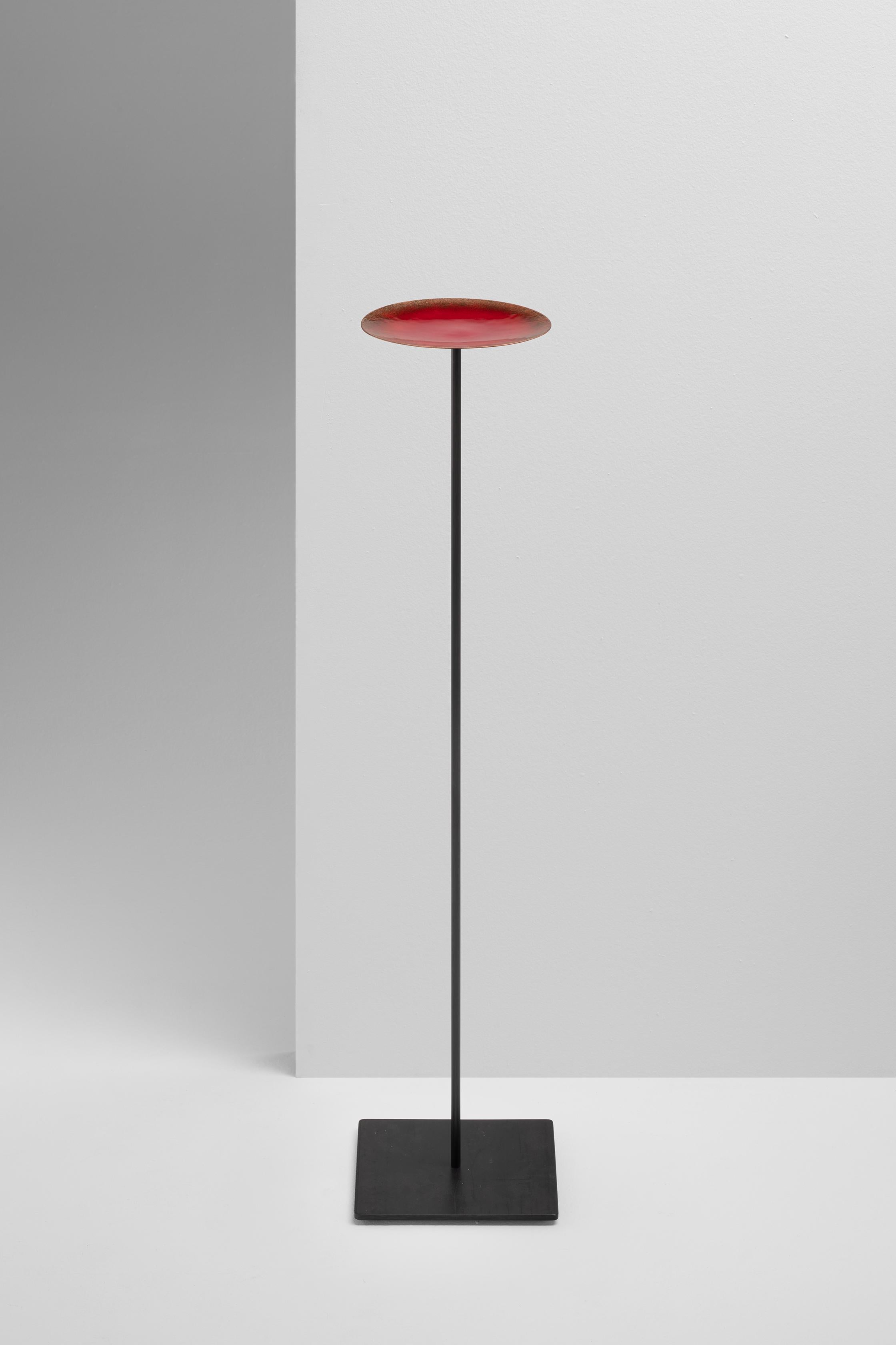 Specola, Dish on Floor Stand, Fire Enamel on Copper For Sale 3