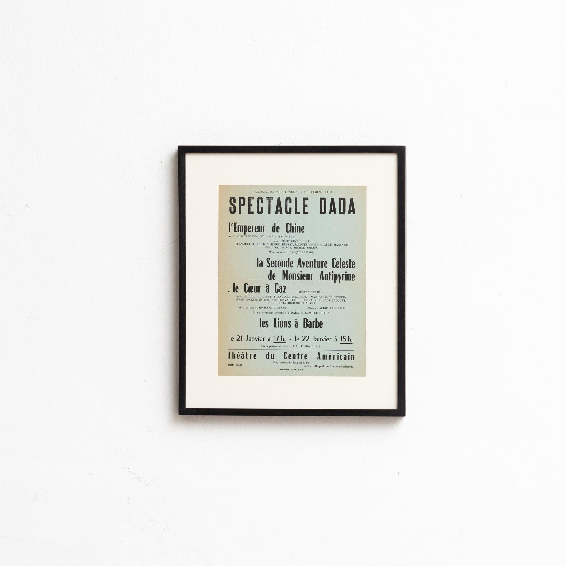 Tract / vintage poster program Spectacle Dada Tristan Tzara Ribemont-Dessaignes Coeur a Gaz Bryen, 1960s.

